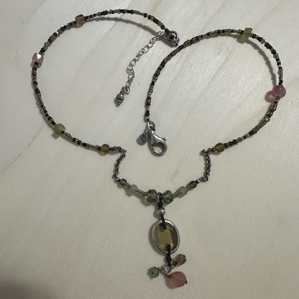 Silpada Pink and Green Bohemian Necklace with Pendant 19” long